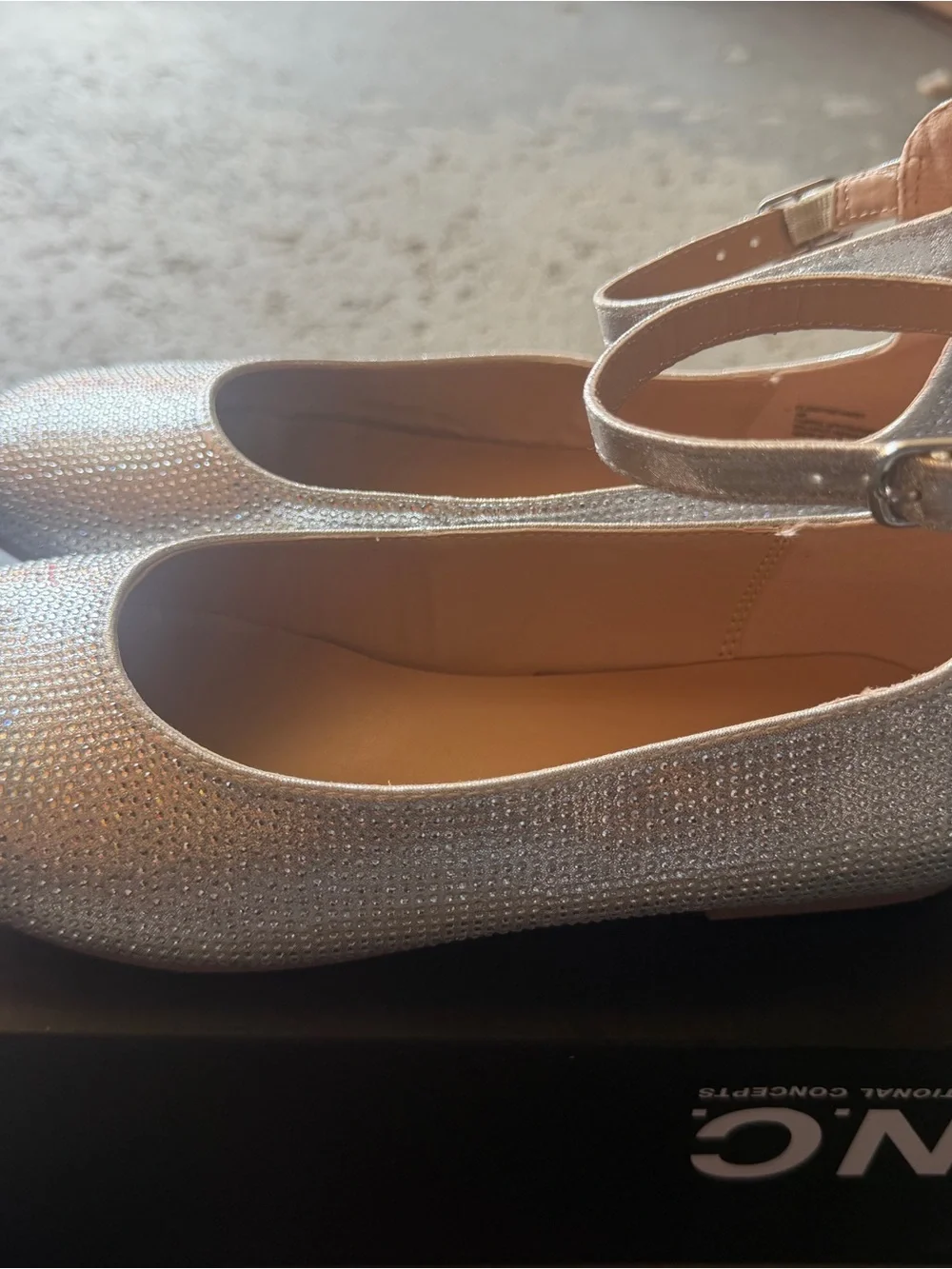 “New” INC Sparkling Silver Ankle-Strap Ballet Flats size3